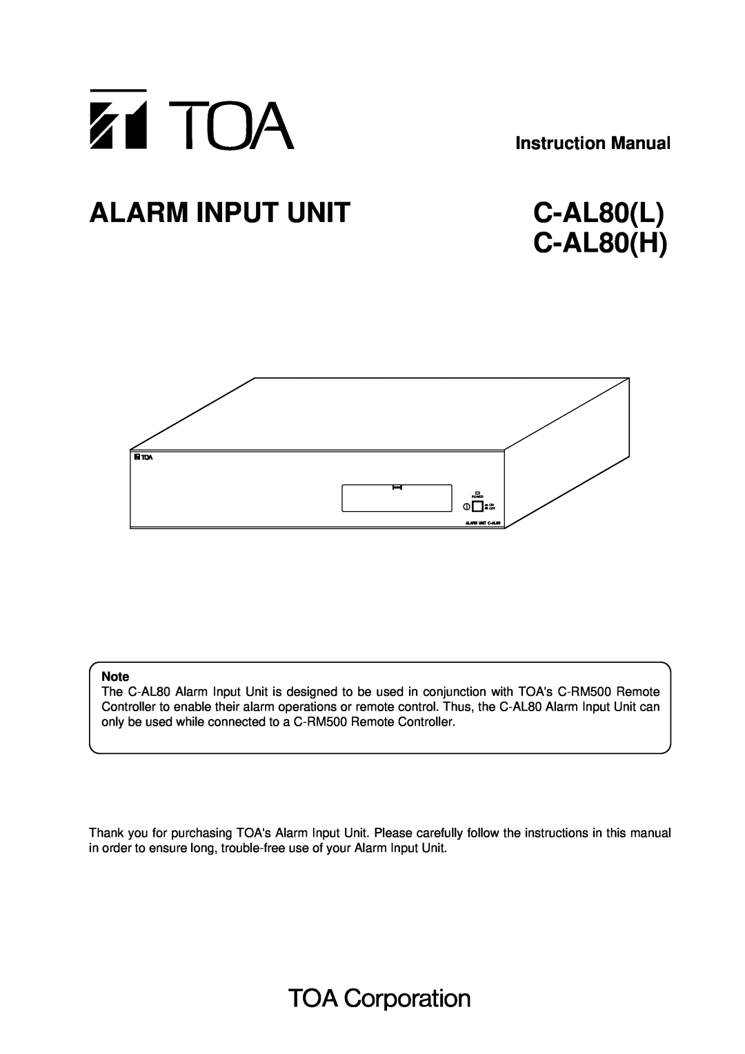 TOA Electronics C-AL80(H), C-AL80(L) instruction manual Instruction Manual, Alarm Input Unit, C-AL80L, C-AL80H 