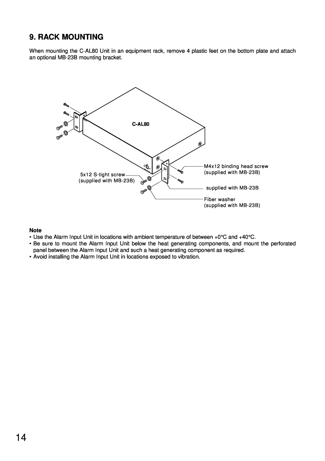 TOA Electronics C-AL80(L), C-AL80(H) instruction manual Rack Mounting 