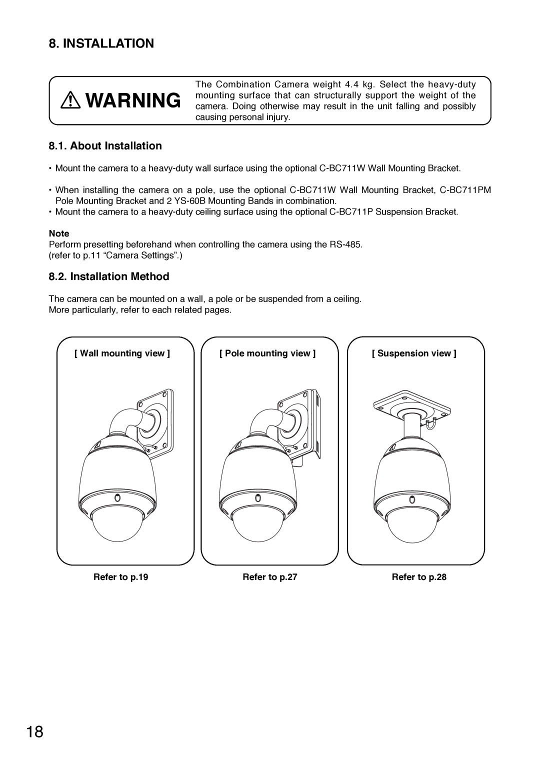 TOA Electronics C-CC714 NT installation manual About Installation, Installation Method 