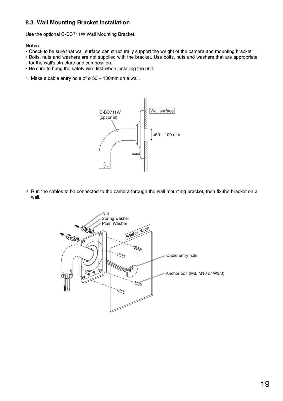 TOA Electronics C-CC714 NT installation manual Wall Mounting Bracket Installation 