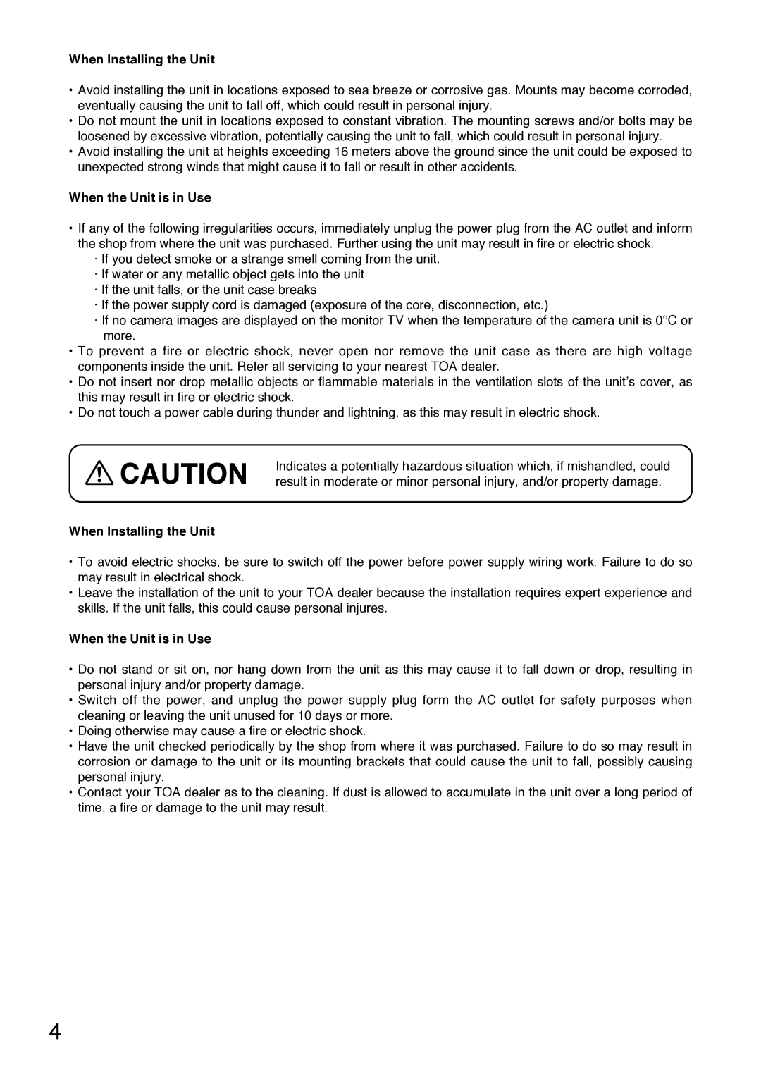 TOA Electronics C-CC714 NT installation manual When the Unit is in Use 