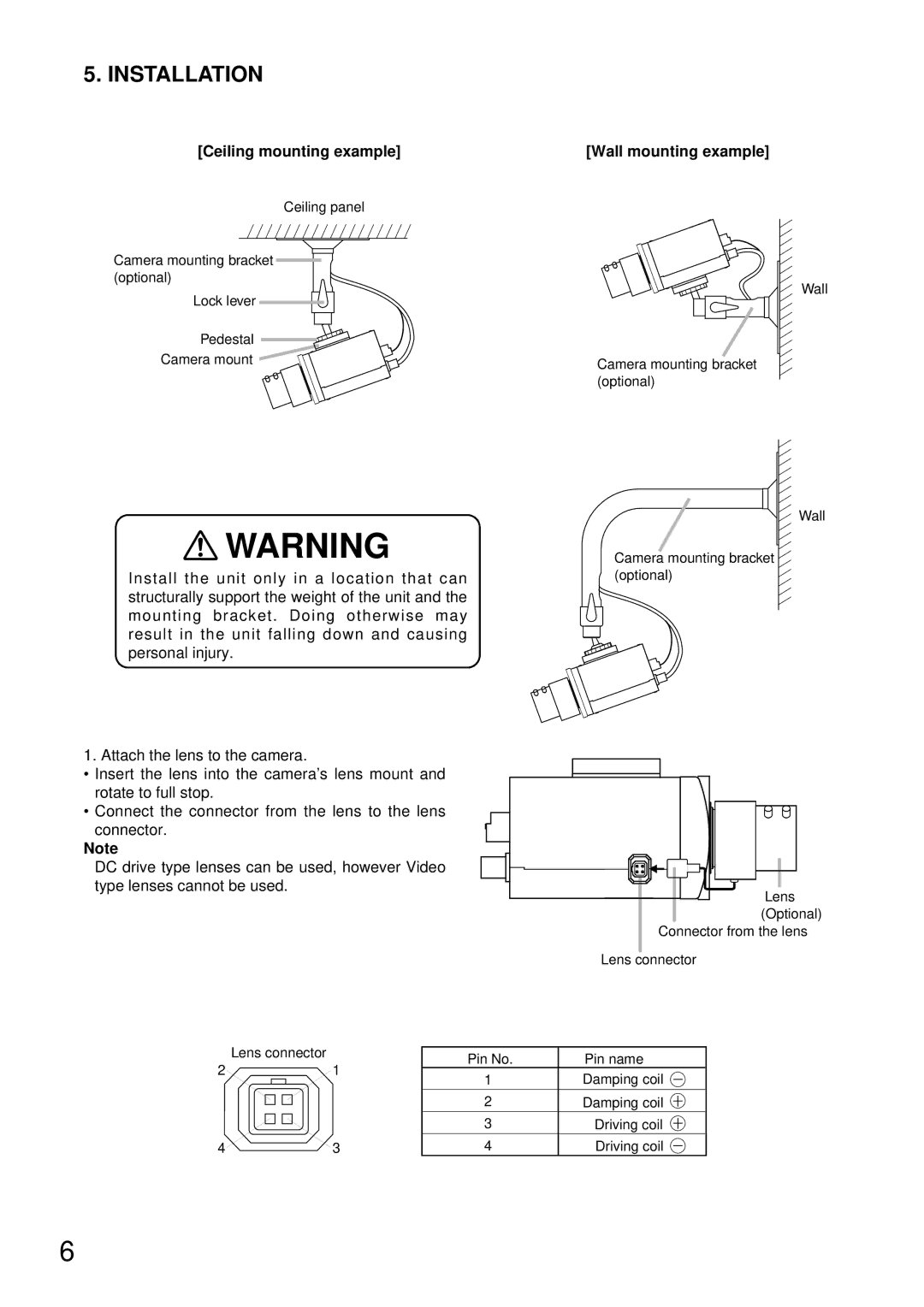 TOA Electronics C-CV14-CS PAL instruction manual Installation, Ceiling mounting example, Wall mounting example 