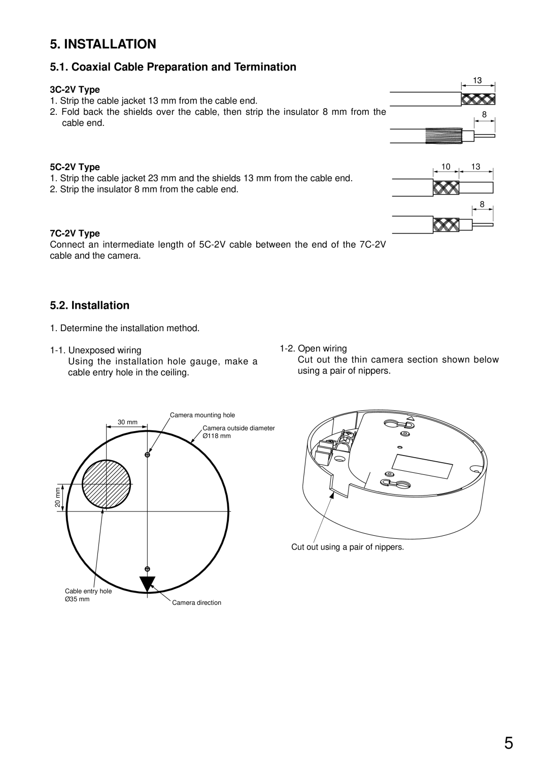 TOA Electronics C-CV24-2 NTSC instruction manual Installation, Coaxial Cable Preparation and Termination 