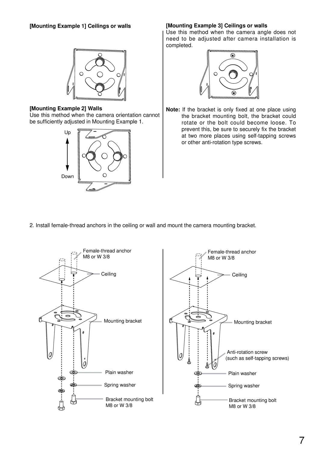 TOA Electronics C-CV44-3 NTSC instruction manual Mounting Example 3 Ceilings or walls 