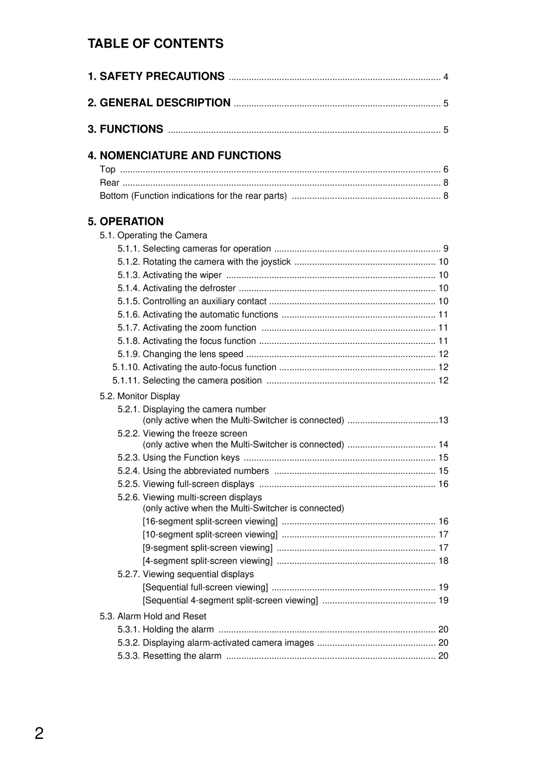 TOA Electronics C-RM500 operating instructions Table of Contents 