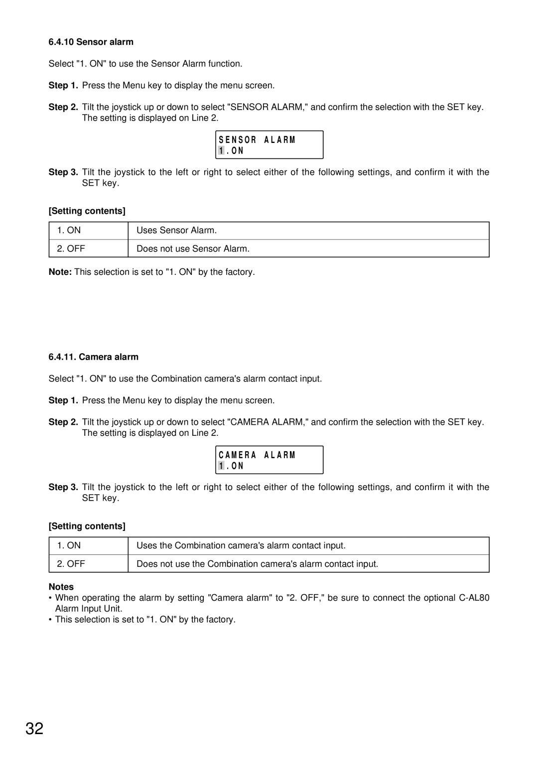 TOA Electronics C-RM500 operating instructions N S O R Alarm 1 . O N, M E R a Alarm 1 . O N, Sensor alarm, Camera alarm 