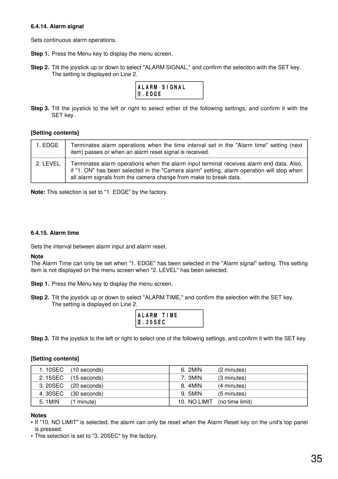 TOA Electronics C-RM500 operating instructions Alarm S I G N a L 1 . E D G E, Alarm signal, Alarm time 