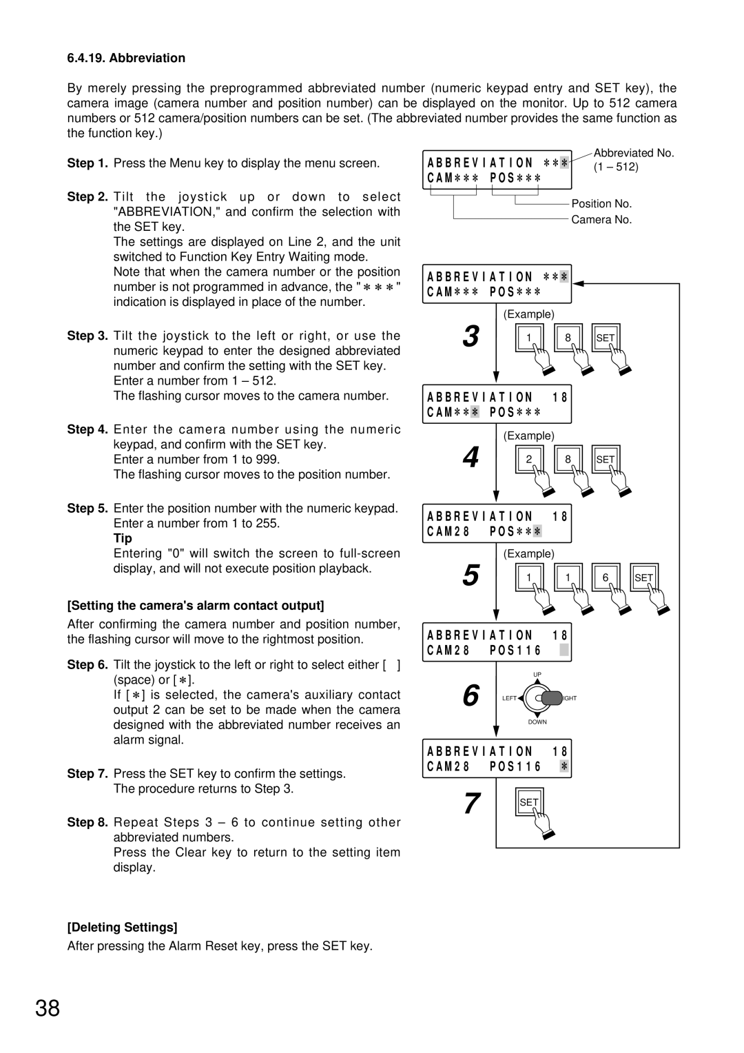 TOA Electronics C-RM500 operating instructions M 2, Abbreviation, Setting the cameras alarm contact output 