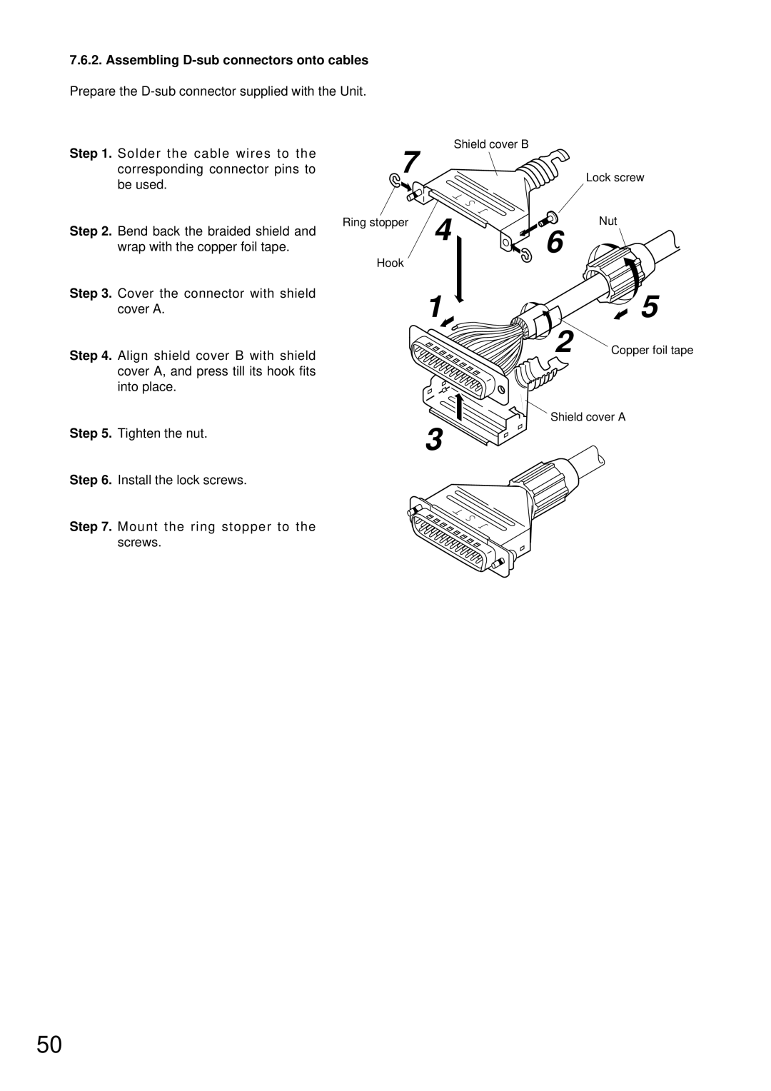 TOA Electronics C-RM500 operating instructions Assembling D-sub connectors onto cables 