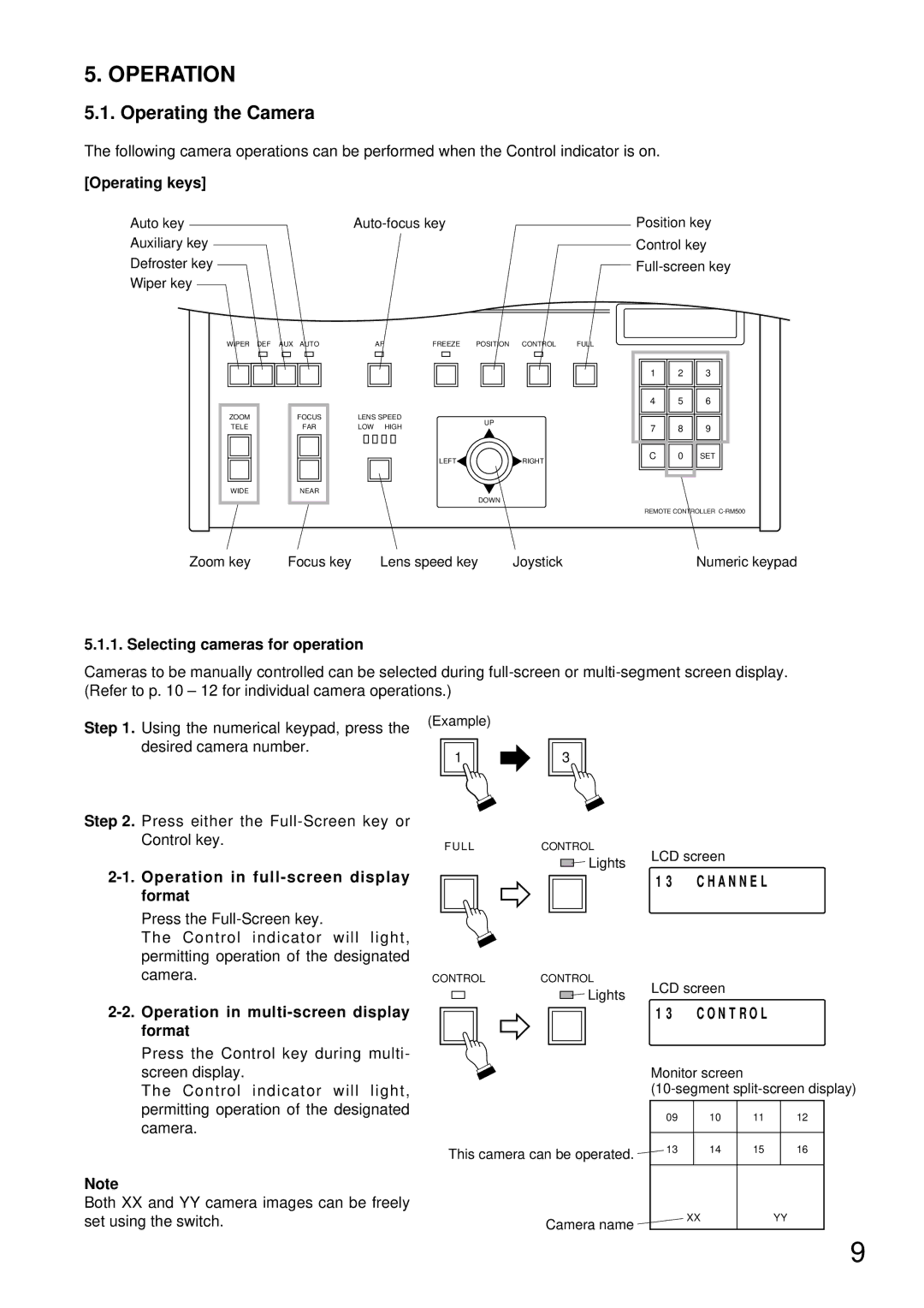 TOA Electronics C-RM500 operating instructions Operation, Operating the Camera 