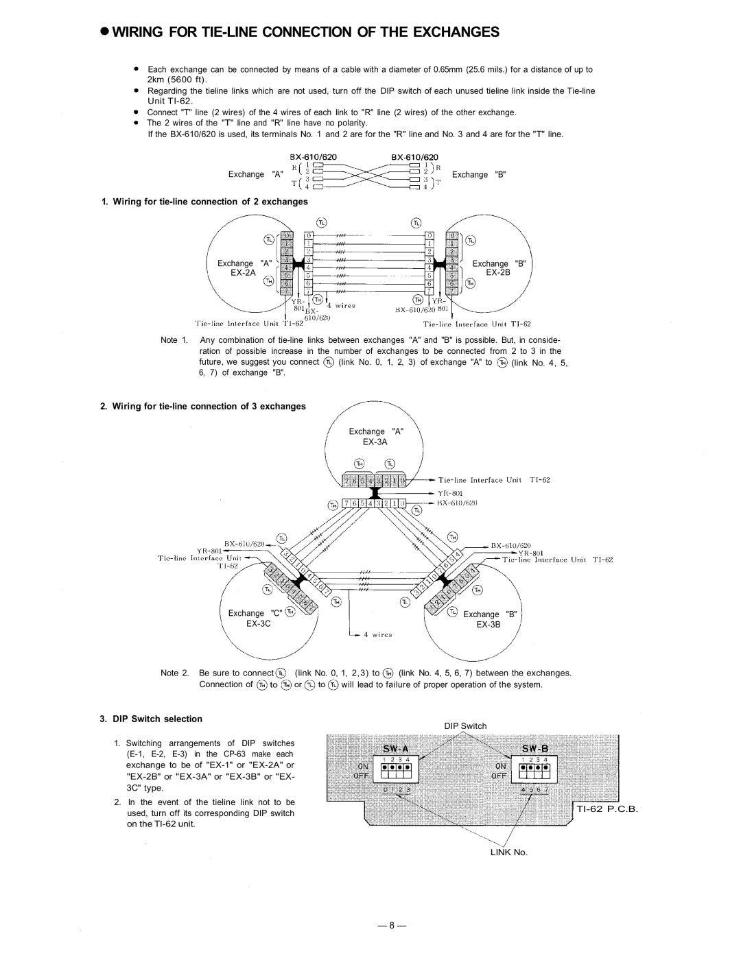 TOA Electronics CP-63 manual Wiring for TIE-LINE Connection of the Exchanges 