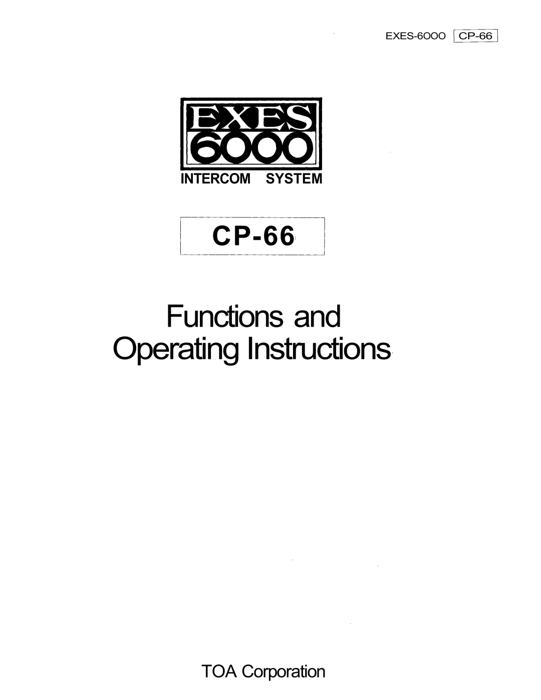 TOA Electronics CP-66 operating instructions Functions Operating Instructions 