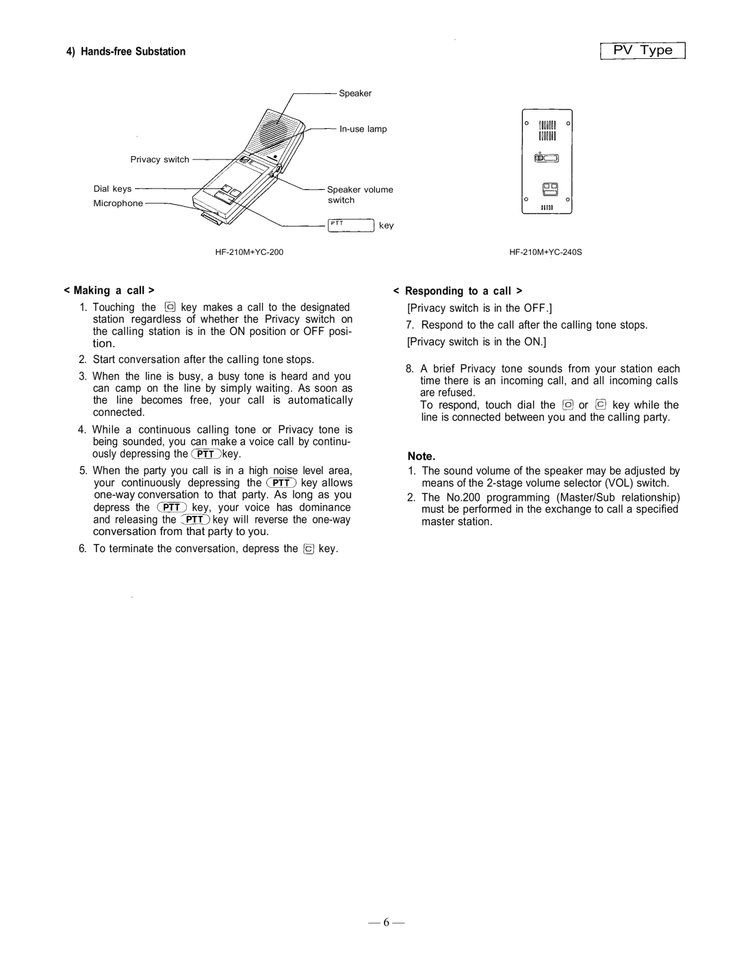 TOA Electronics CP-66 operating instructions Making a call, Responding to a call Privacy switch is in the OFF 