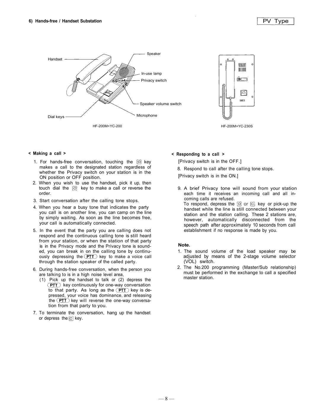 TOA Electronics CP-66 operating instructions Hands-free / Handset Substation, Making a call 