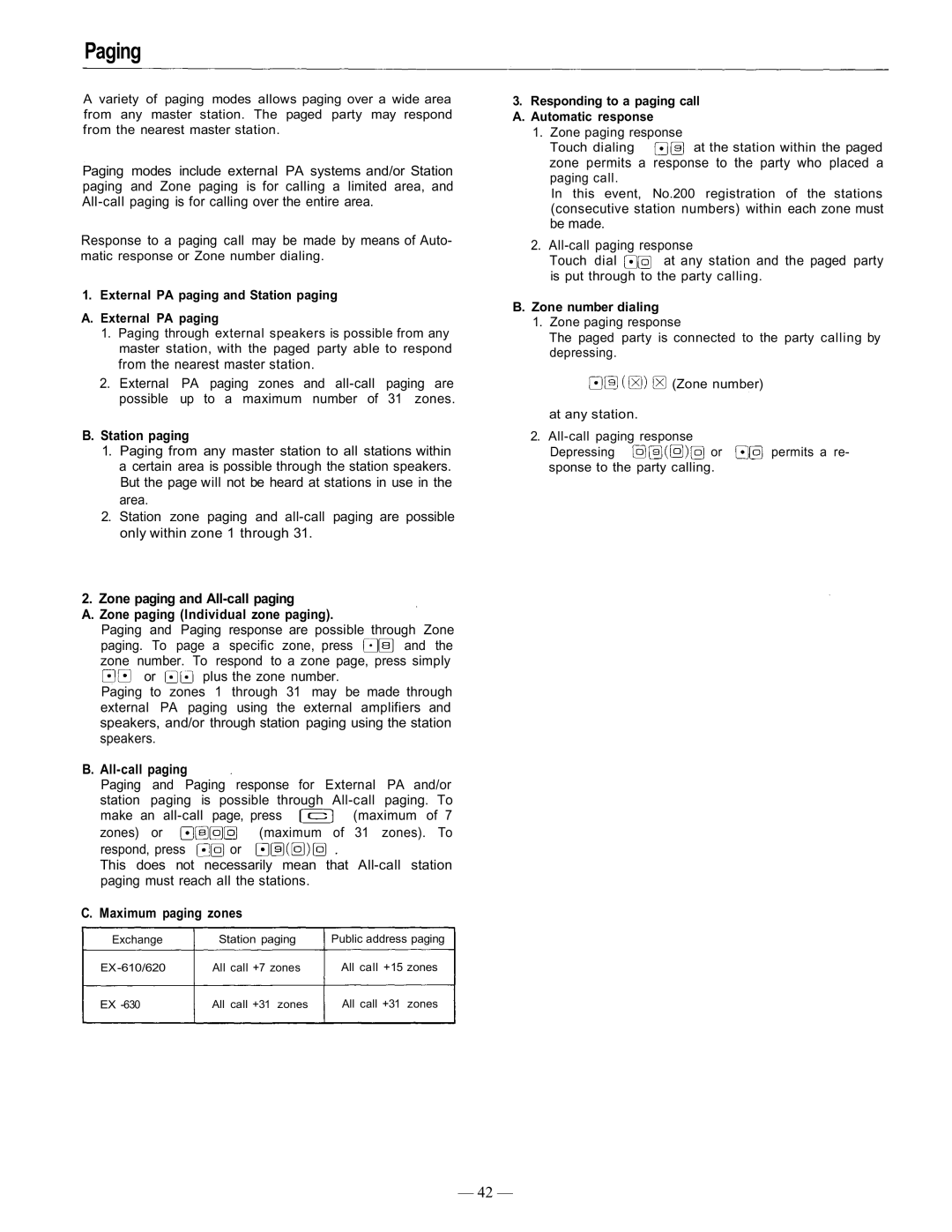 TOA Electronics CP-66 operating instructions Paging, Station paging, All-call paging, Maximum paging zones 