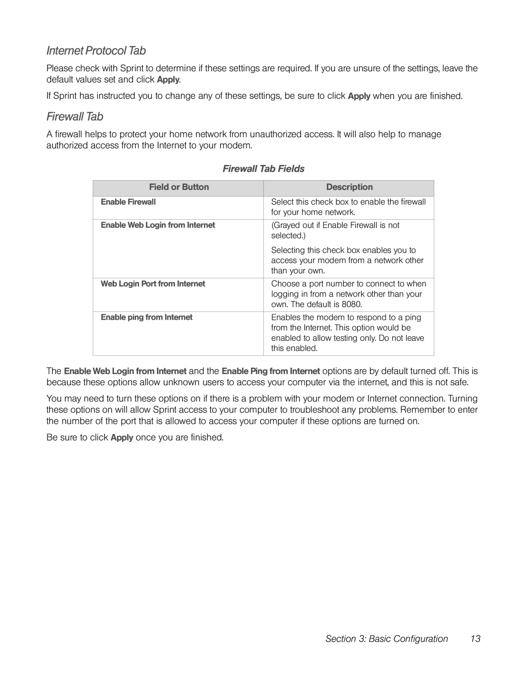 TOA Electronics CPEI 25150 manual Internet Protocol Tab, Firewall Tab Fields 