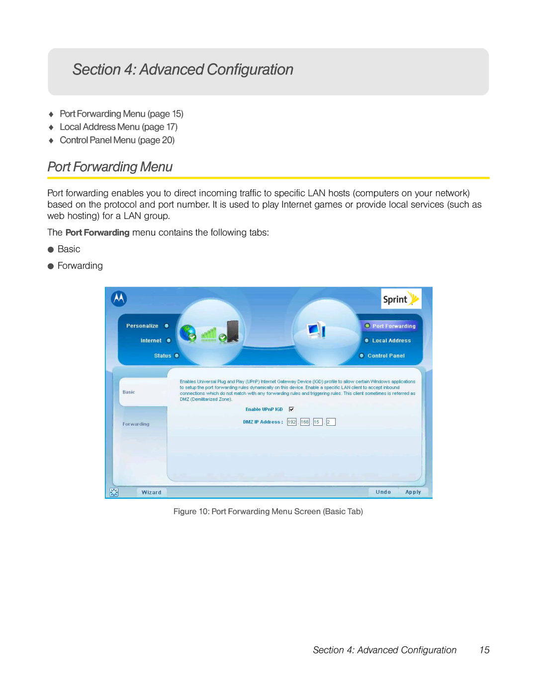 TOA Electronics CPEI 25150 manual Advanced Configuration, Port Forwarding Menu 