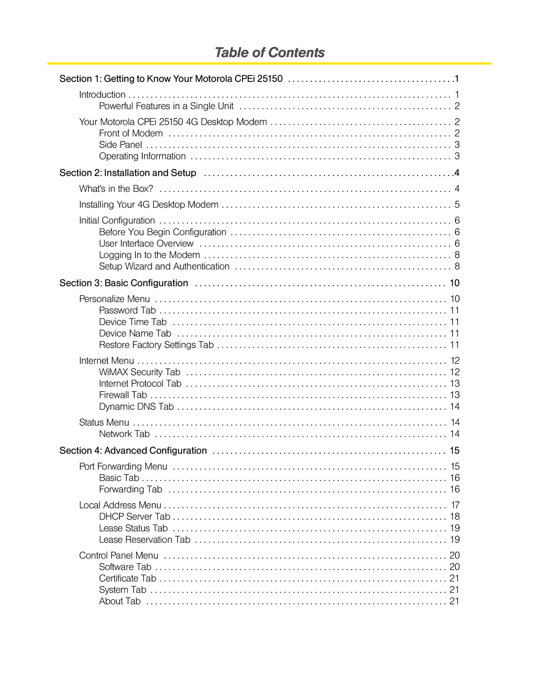 TOA Electronics CPEI 25150 manual Table of Contents 