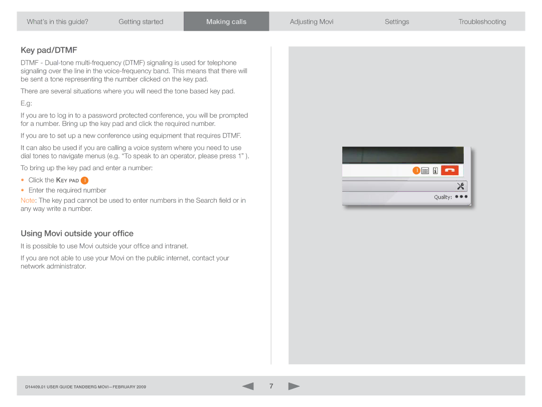 TOA Electronics D14409.01 manual Key pad/DTMF, Using Movi outside your office 