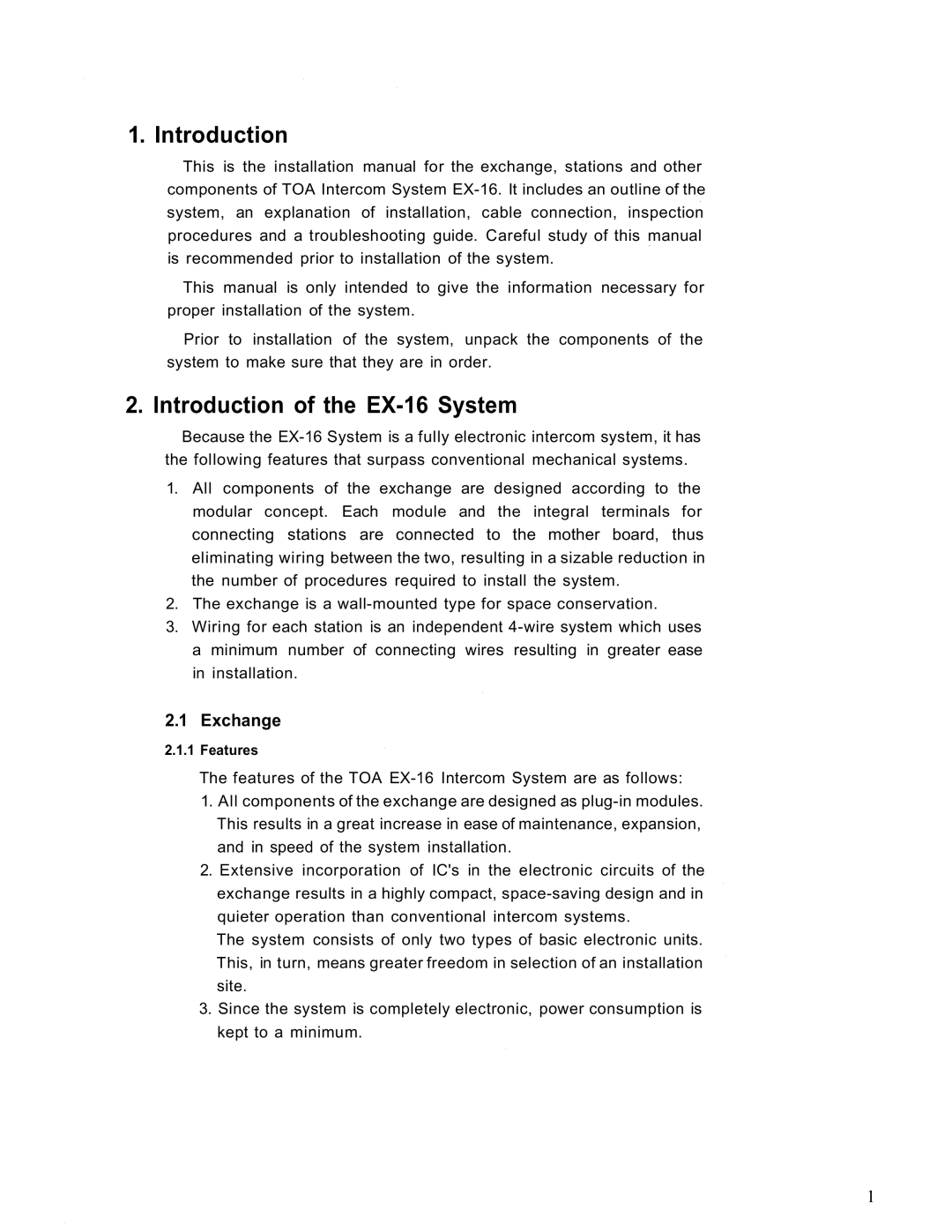 TOA Electronics EX-16 manual Exchange, Features 