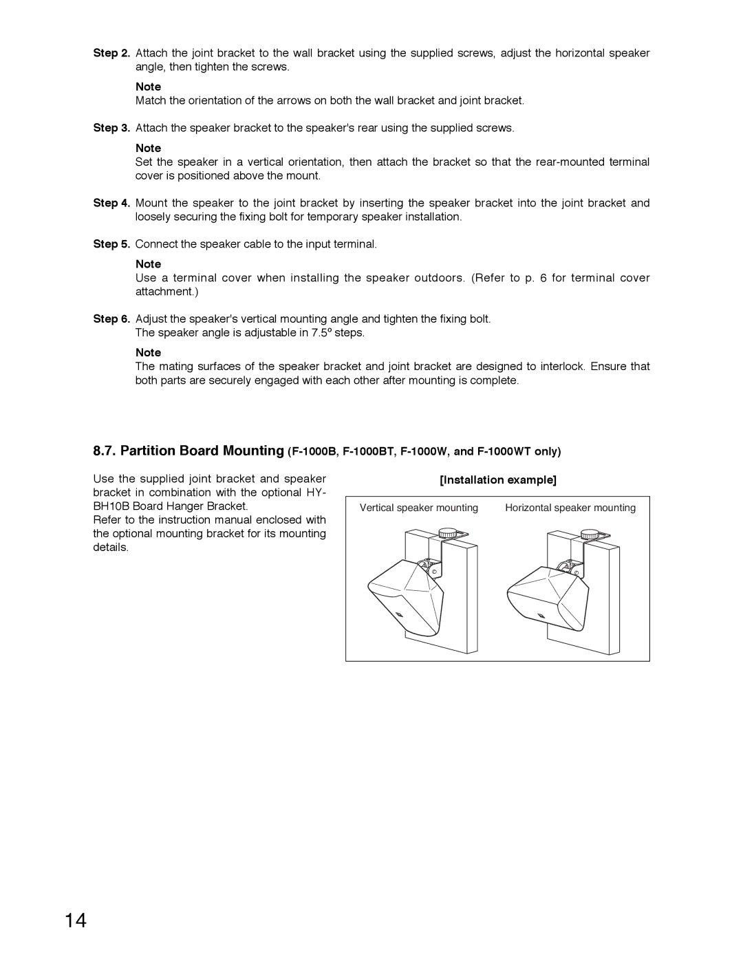 TOA Electronics F-1000WTWP, F-1000BTWP operating instructions Vertical speaker mounting Horizontal speaker mounting 