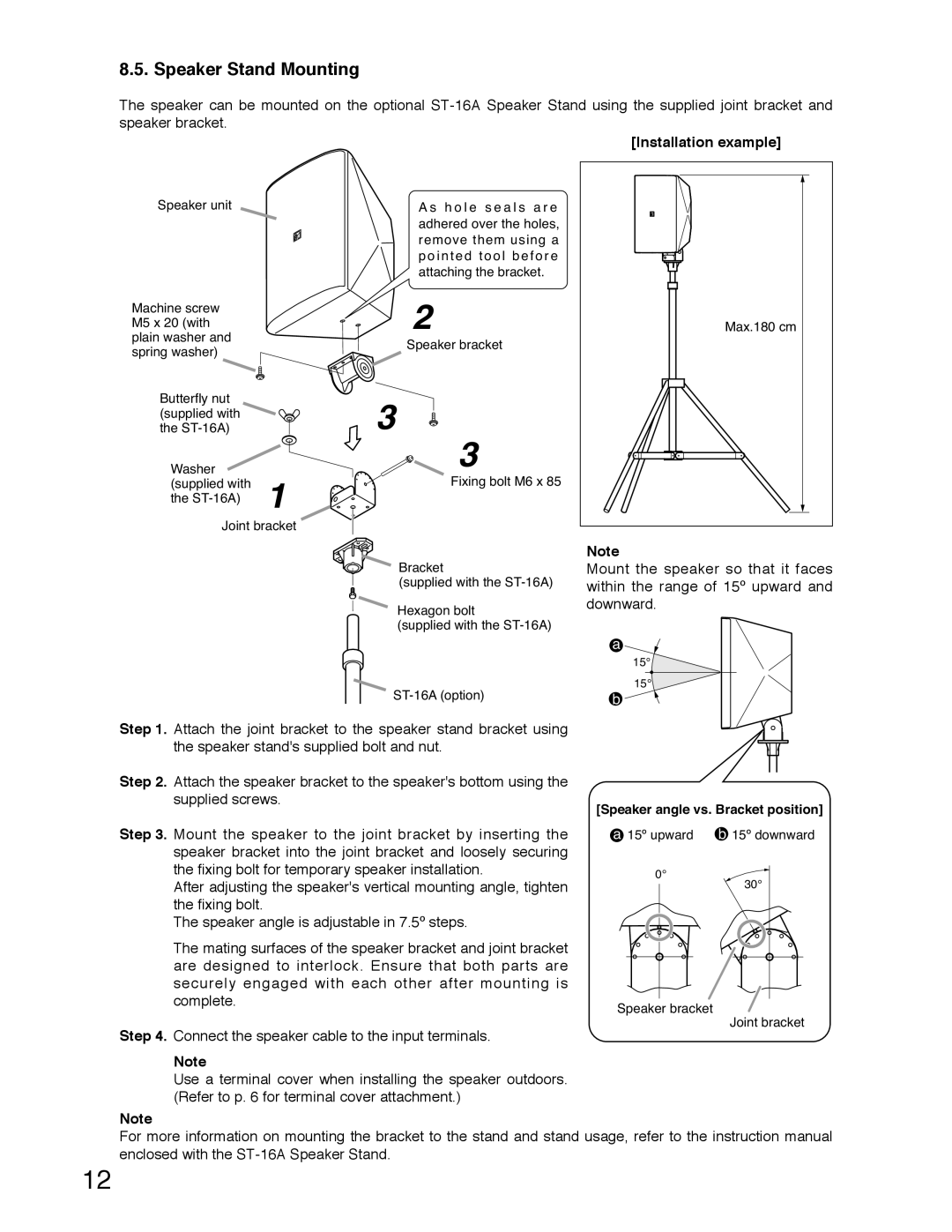 TOA Electronics F-2000BTWP, F-2000WTWP operating instructions Speaker Stand Mounting 