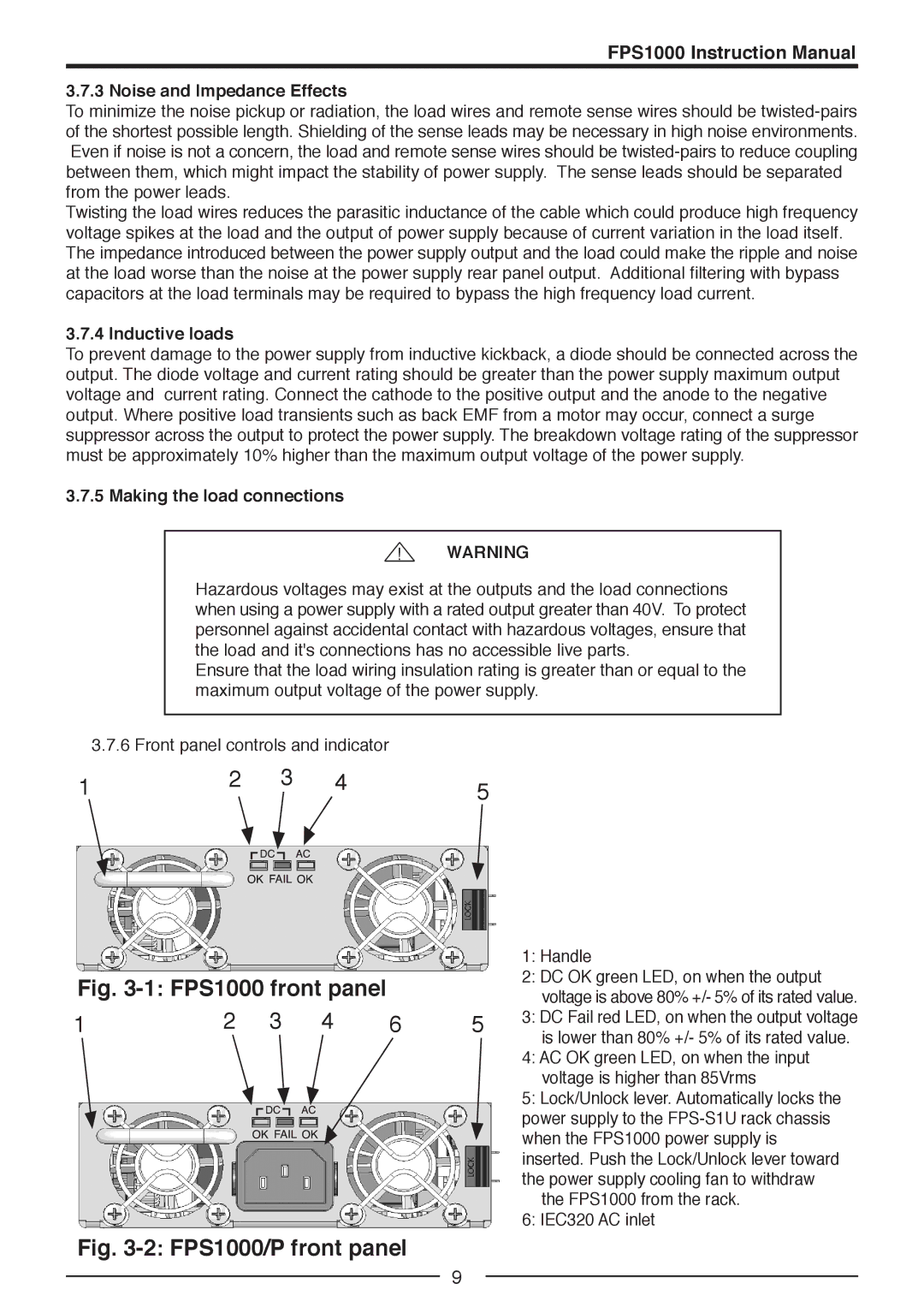 TOA Electronics FPS1000-24, FPS1000-12, FPS-S1U Noise and Impedance Effects, Inductive loads, Making the load connections 