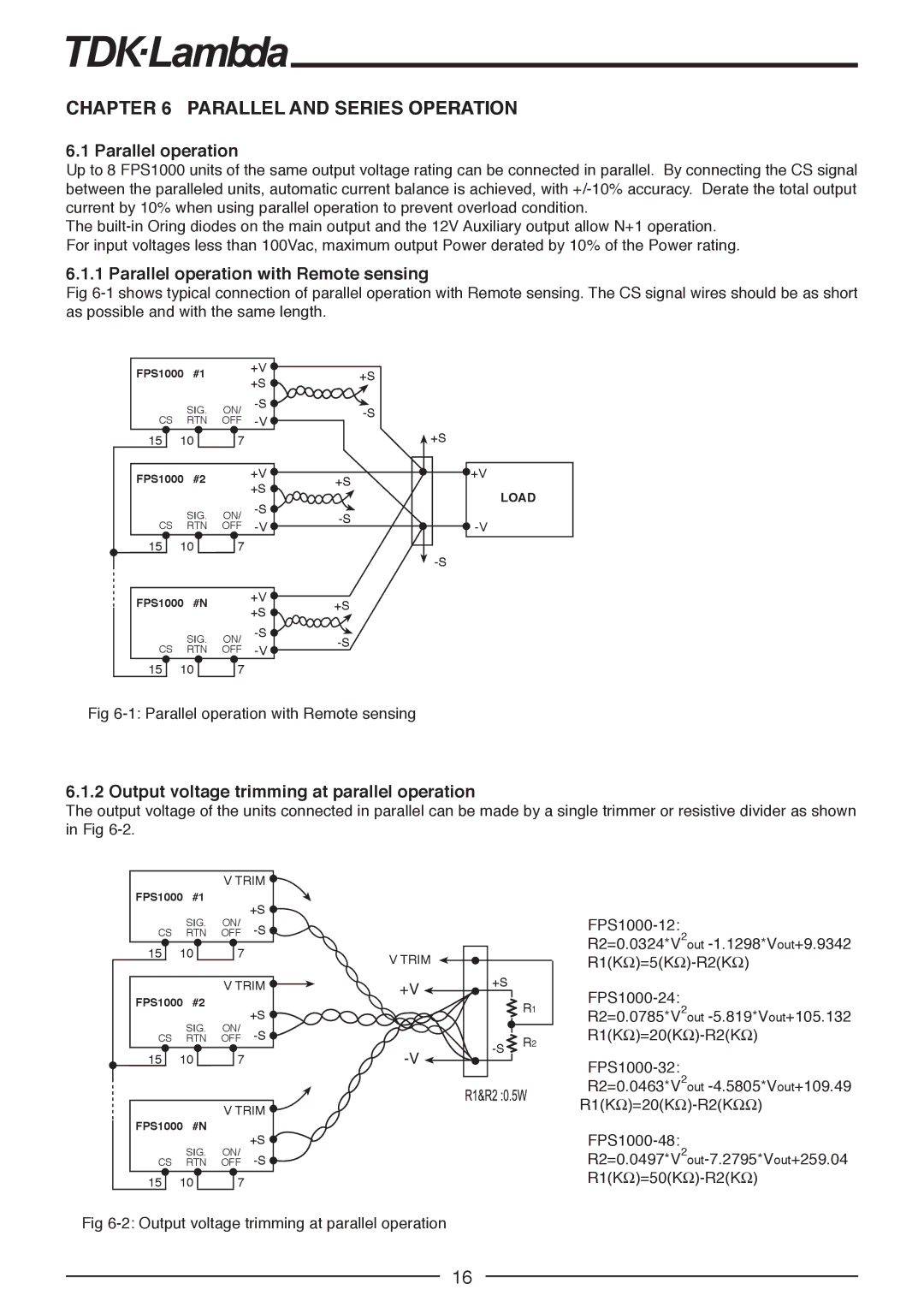 TOA Electronics FPS1000-12, FPS1000-24, FPS-S1U Parallel and Series Operation, Parallel operation with Remote sensing 