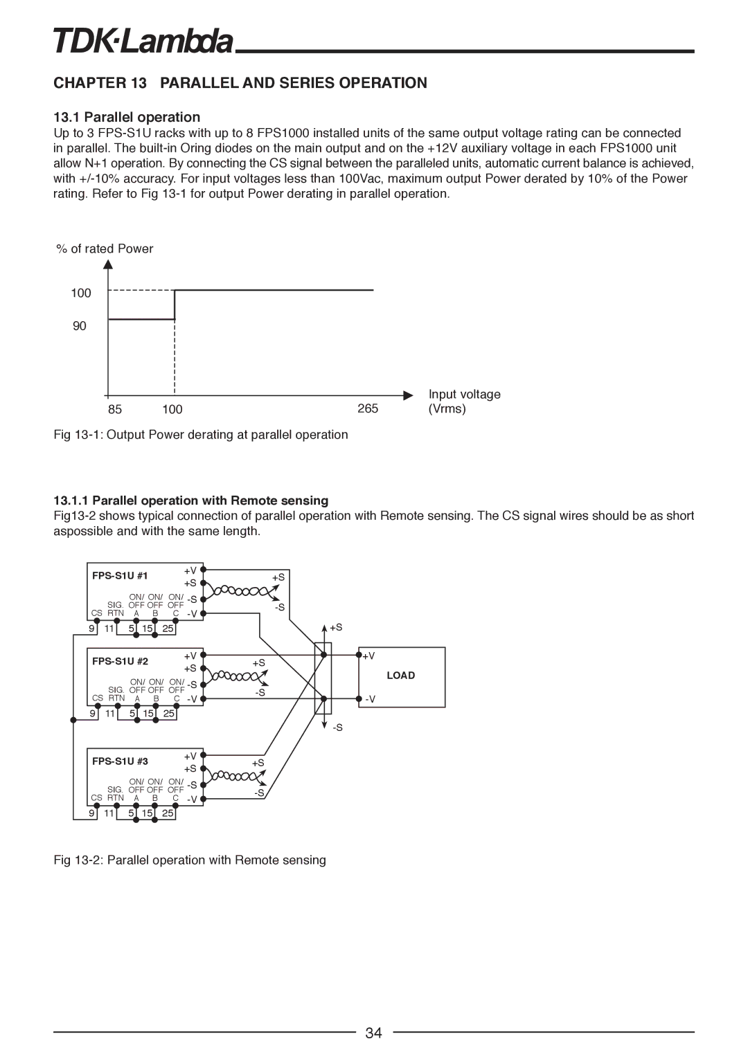 TOA Electronics FPS1000-12, FPS1000-24, FPS1000-32 Parallel and Series Operation, Parallel operation with Remote sensing 