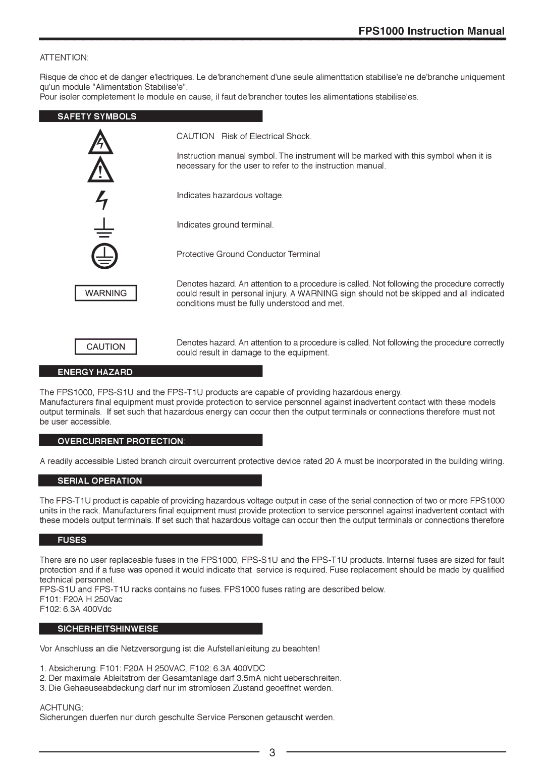 TOA Electronics FPS1000-24, FPS1000-12, FPS1000-32, FPS-S1U, FPS-T1U, FPS1000-48 instruction manual Safety Symbols 