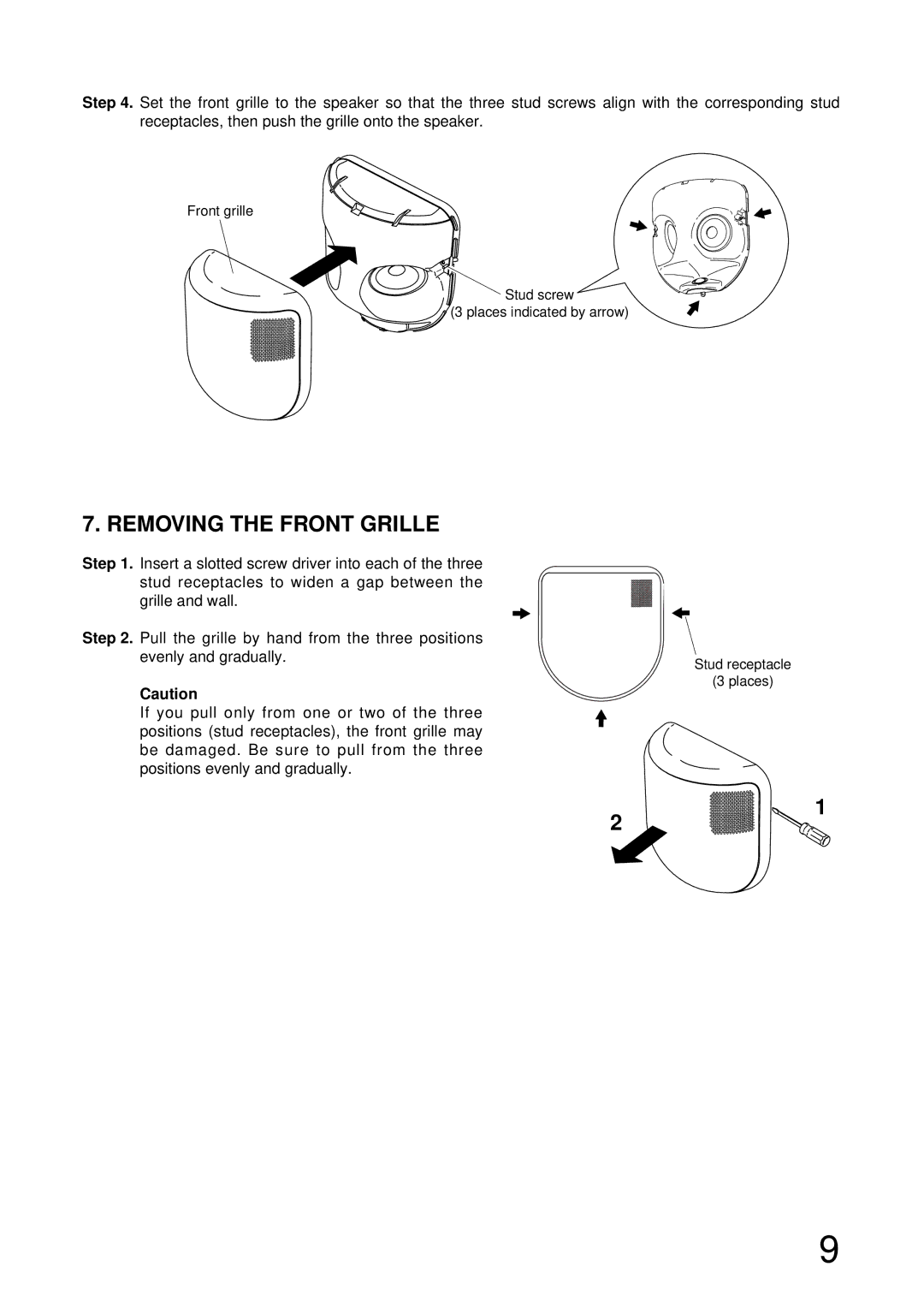 TOA Electronics H-3WP operating instructions Removing the Front Grille 