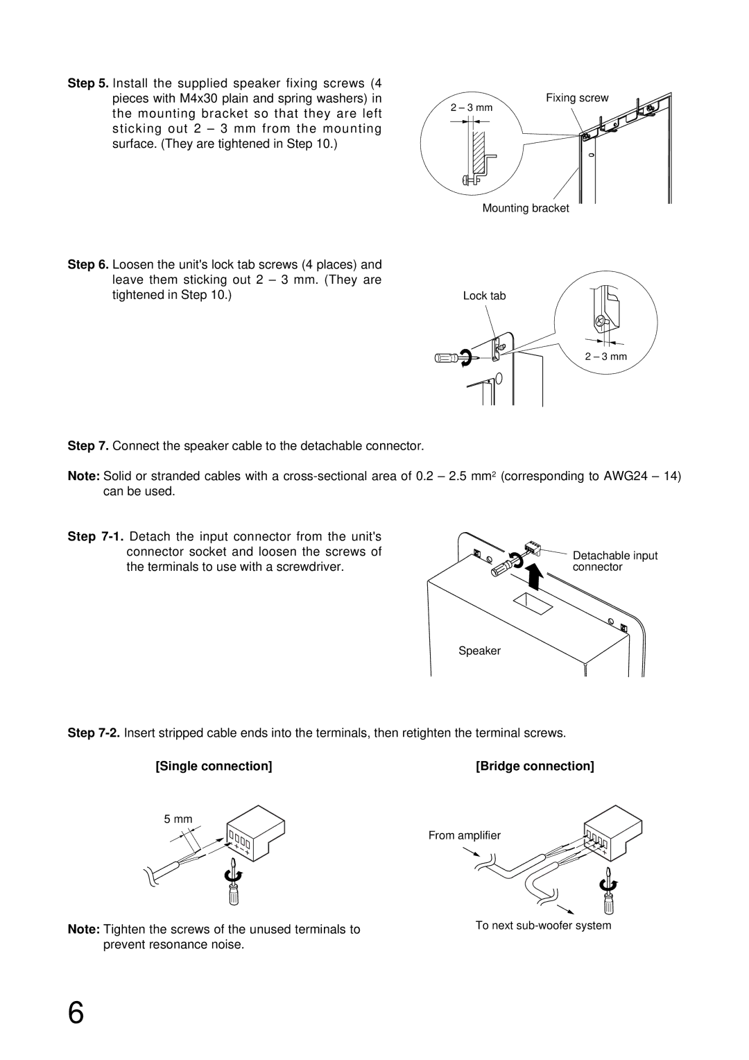 TOA Electronics HB-1 operating instructions Terminals to use with a screwdriver, Single connection Bridge connection 