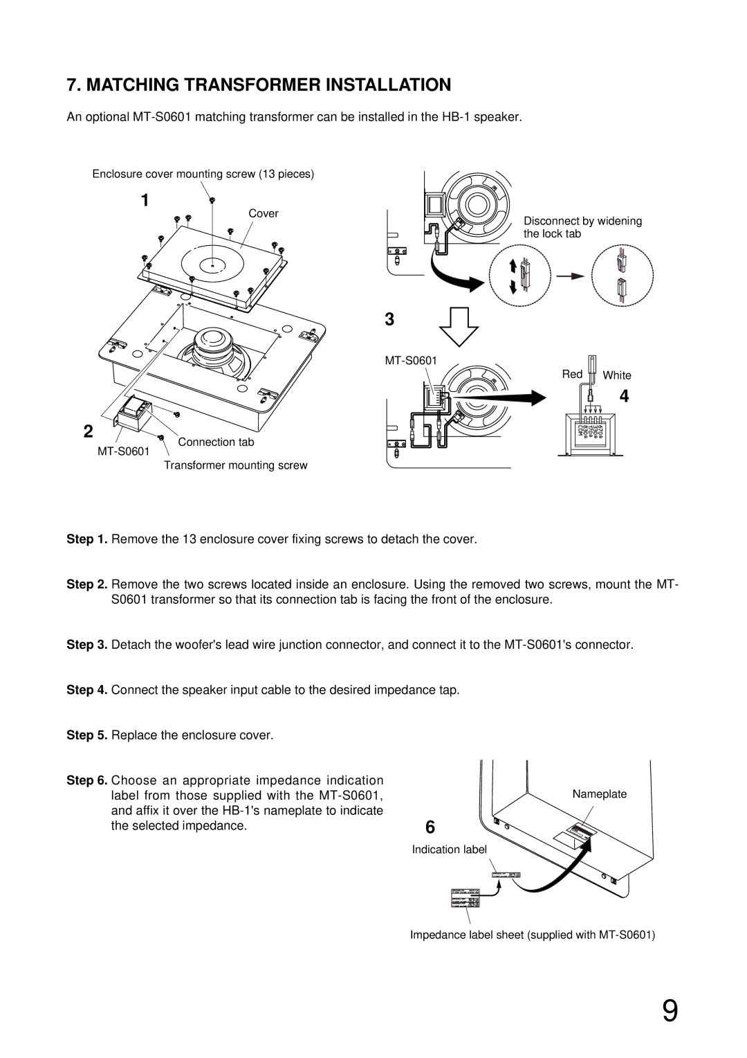 TOA Electronics HB-1 operating instructions Matching Transformer Installation 