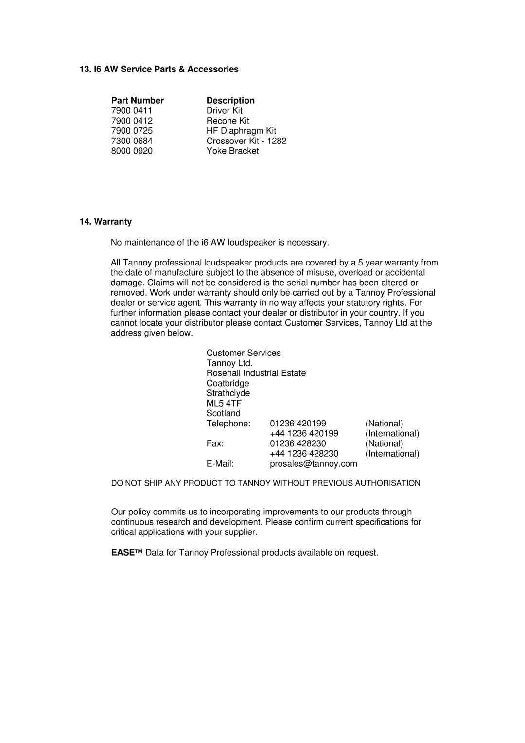 TOA Electronics I6 AW user manual Warranty, ML5 4TF 