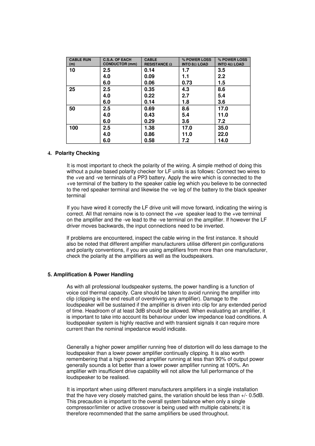 TOA Electronics I6 AW user manual 100 17.0 35.0 11.0 22.0 14.0 Polarity Checking, Amplification & Power Handling 