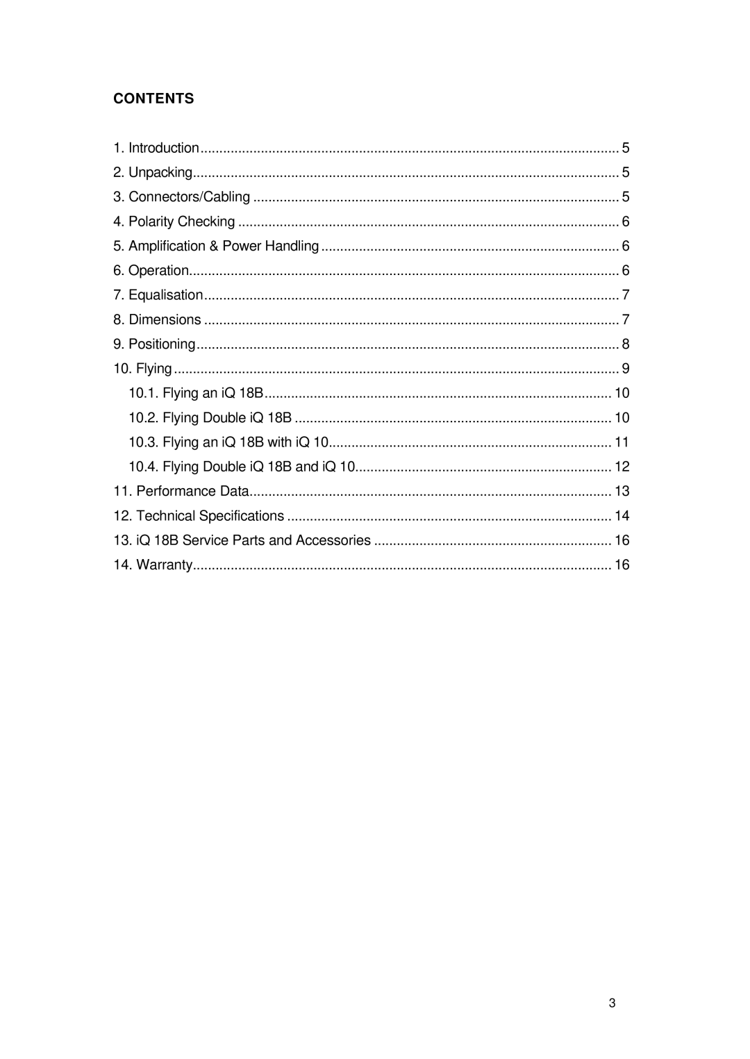 TOA Electronics IQ 18B user manual Contents 