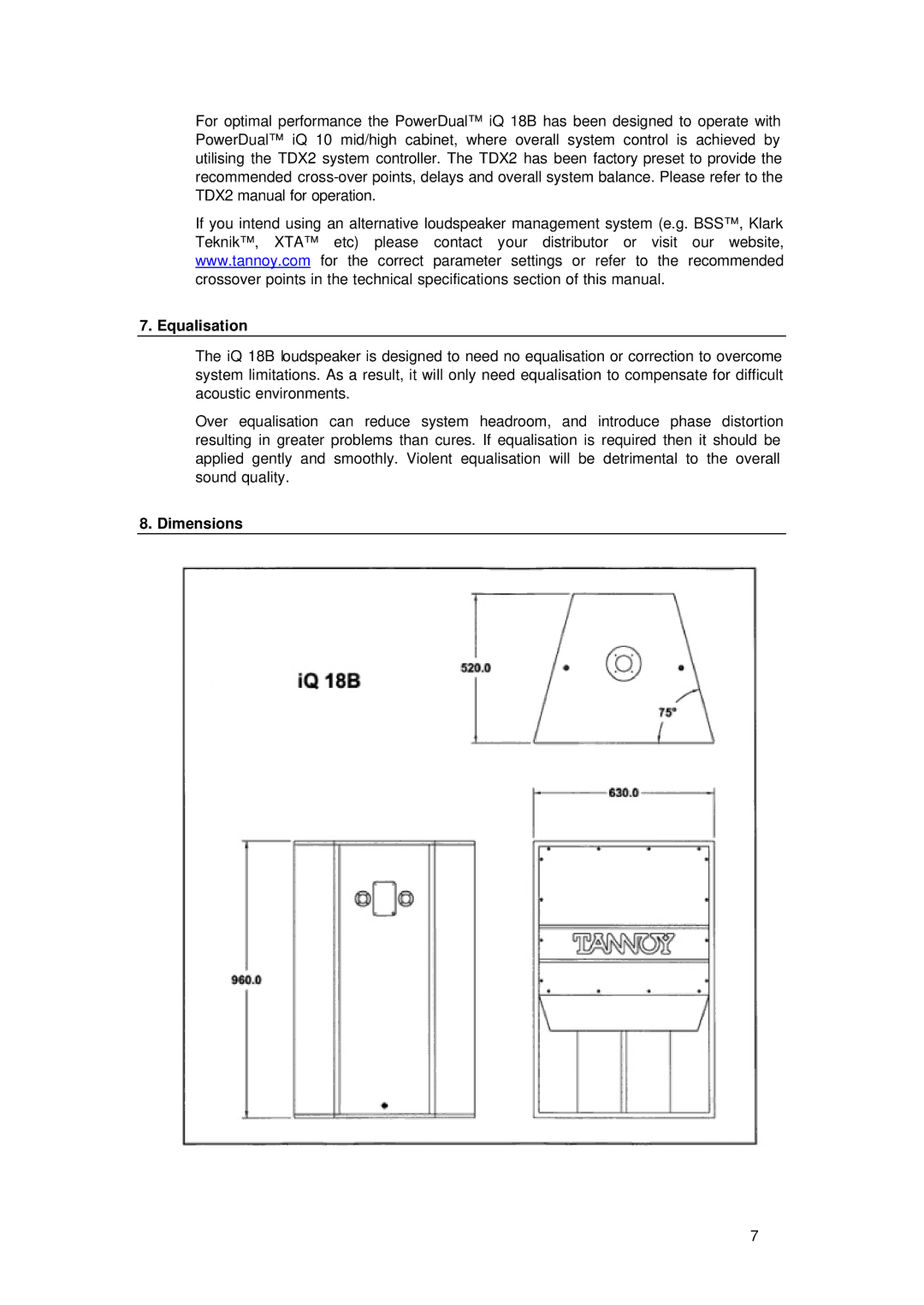 TOA Electronics IQ 18B user manual Equalisation, Dimensions 