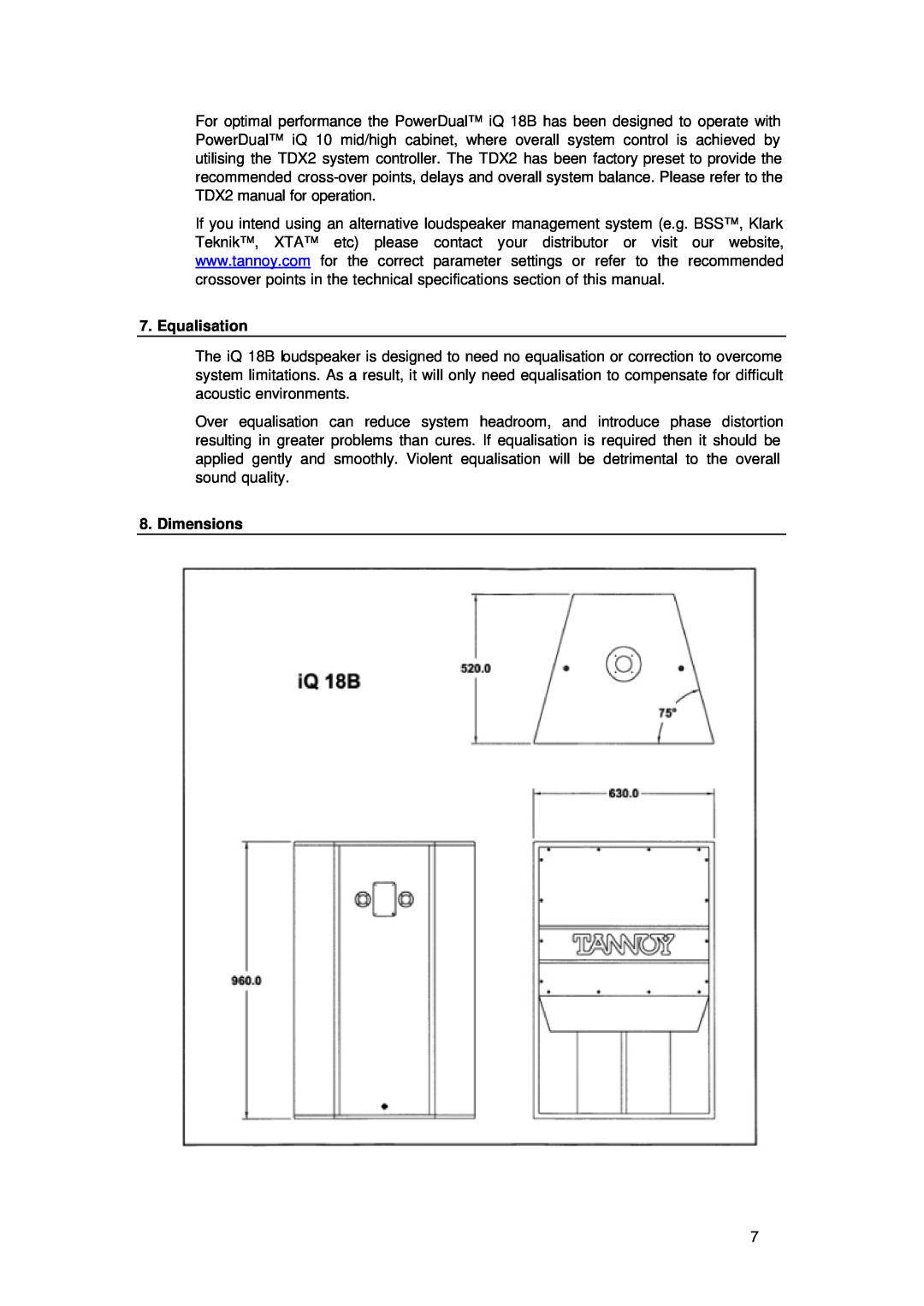 TOA Electronics IQ 18B user manual Equalisation, Dimensions 