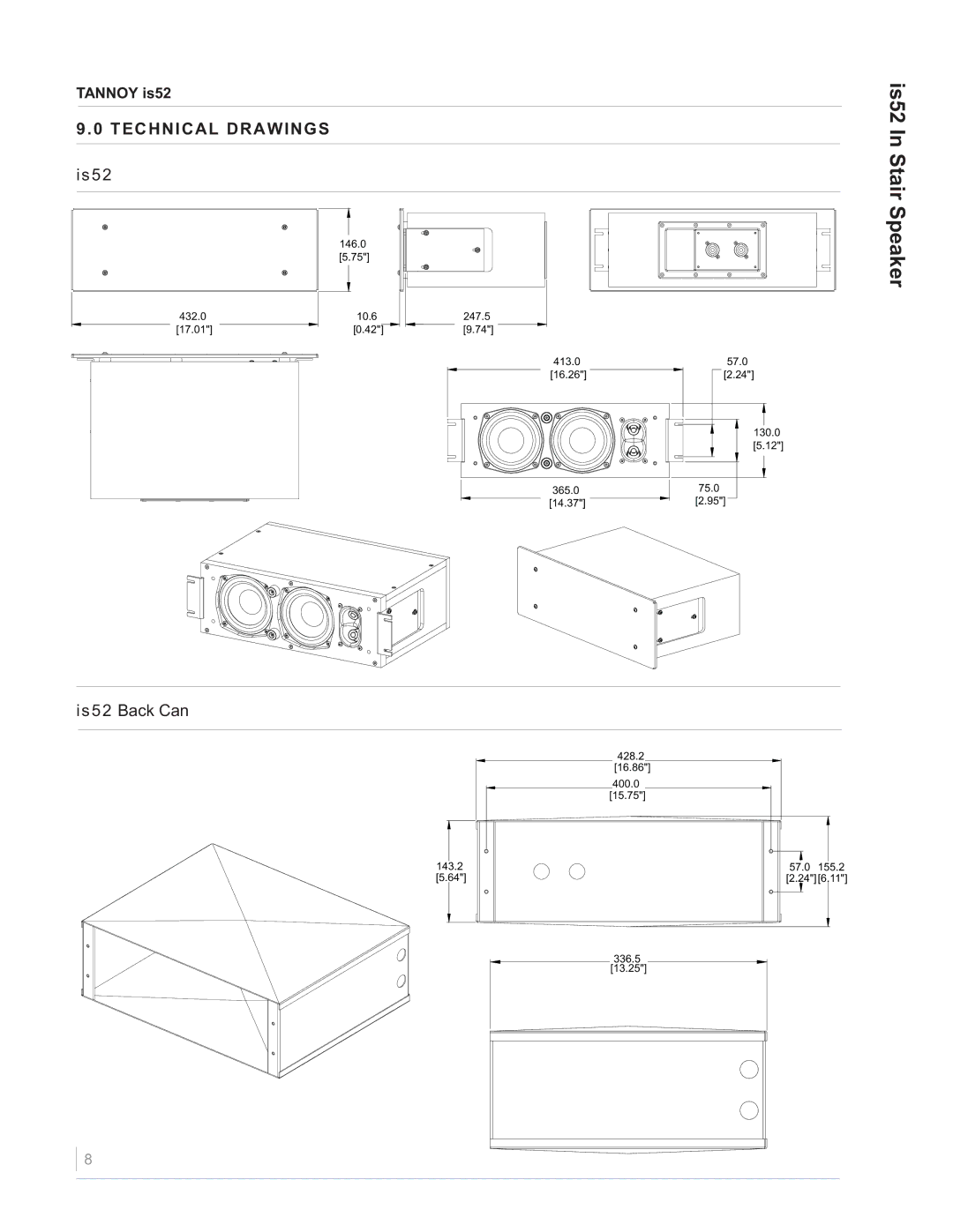 TOA Electronics IS52 owner manual Technical Drawings, Is52 Back Can 