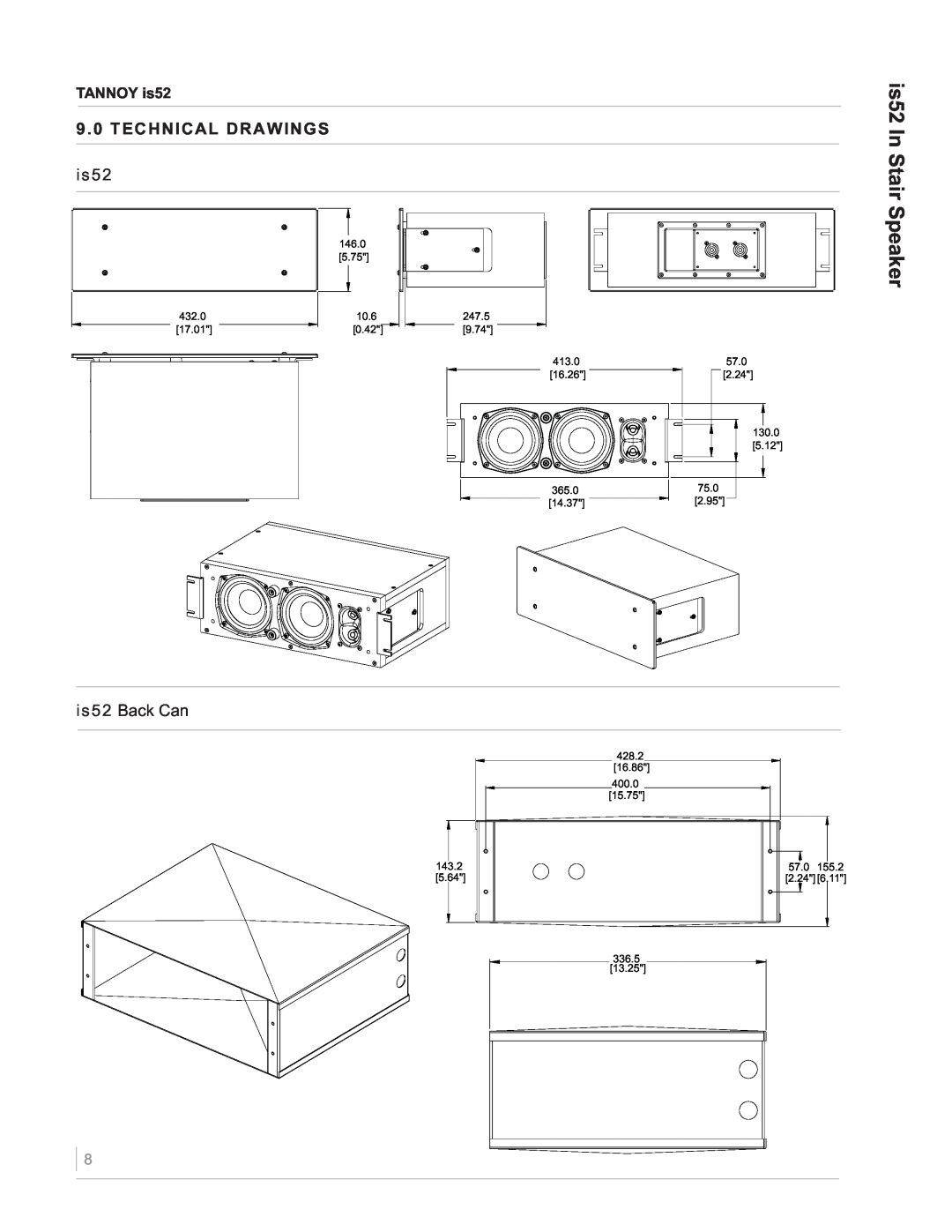 TOA Electronics IS52 owner manual Technical Drawings, is52 Back Can, is52 In Stair Speaker 