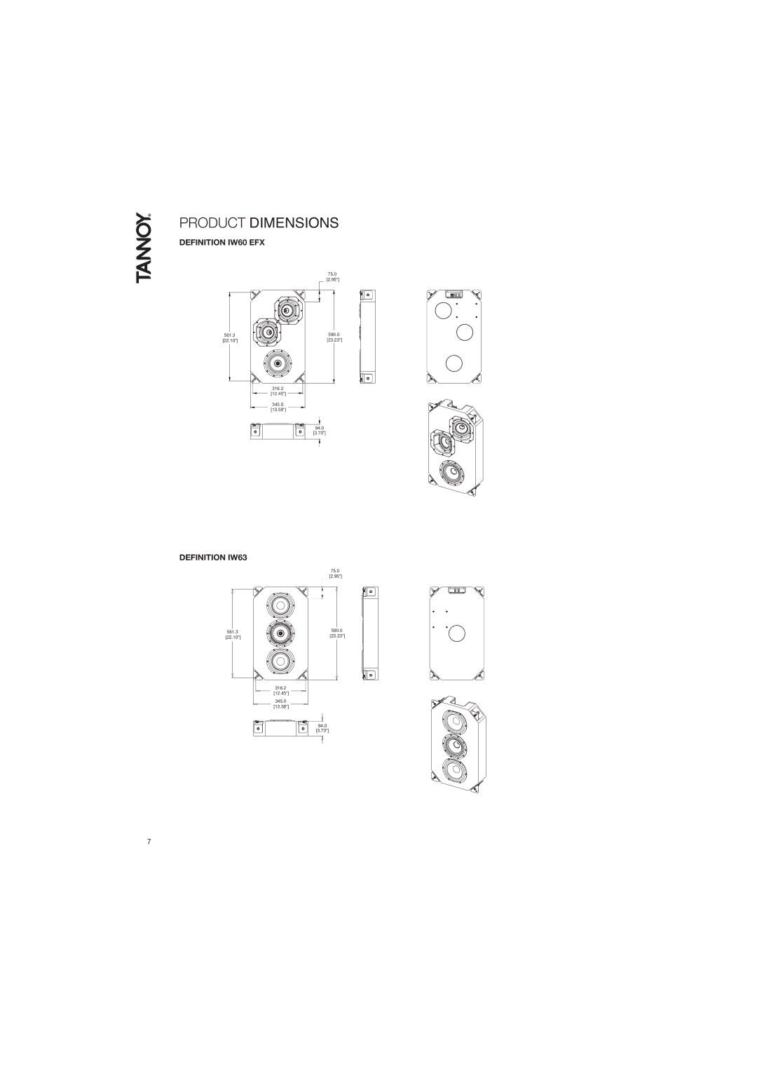 TOA Electronics IW60EFX user manual Product Dimensions 