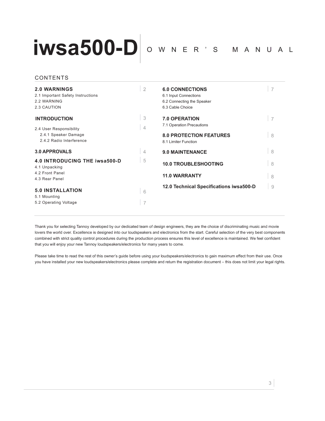 TOA Electronics IWSA500-D owner manual Iwsa500-D 