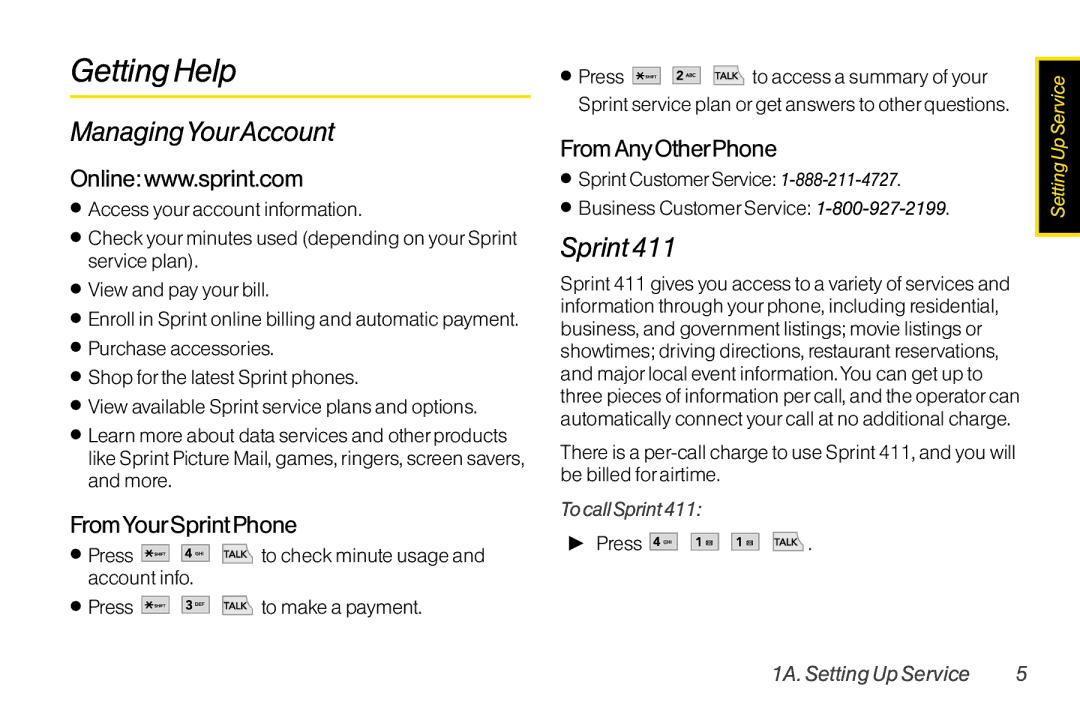 TOA Electronics LG LX290 manual Getting Help, ManagingYourAccount, FromYourSprint Phone, From AnyOtherPhone 