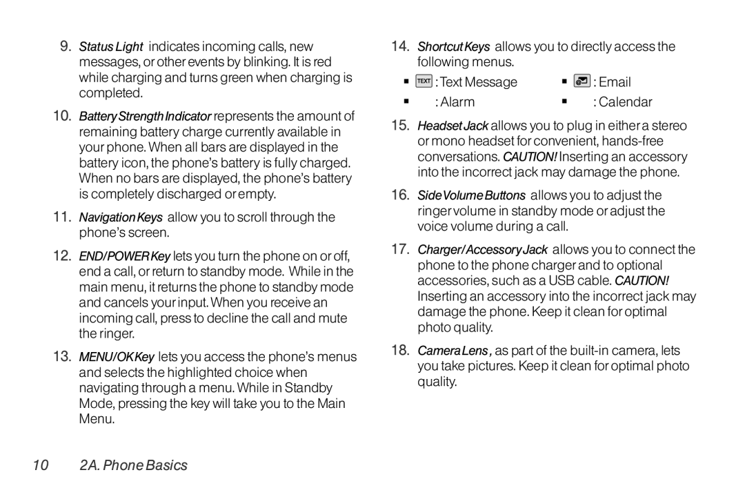 TOA Electronics LG LX290 manual Text Message Alarm, 10 2A. Phone Basics 