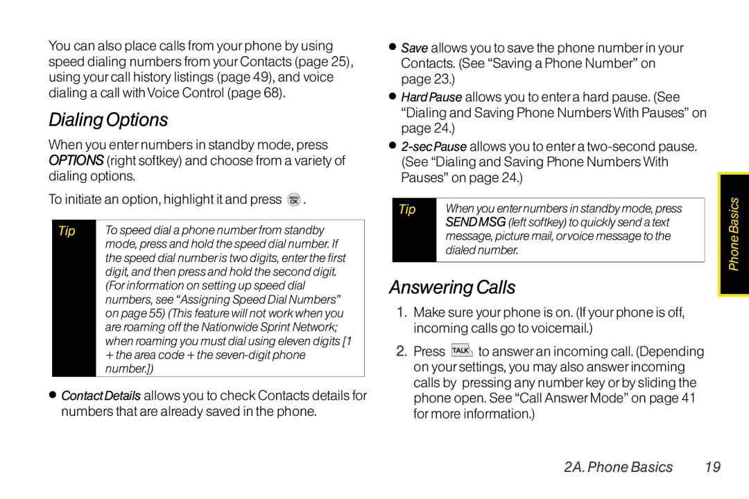 TOA Electronics LG LX290 manual Dialing Options, Answering Calls 