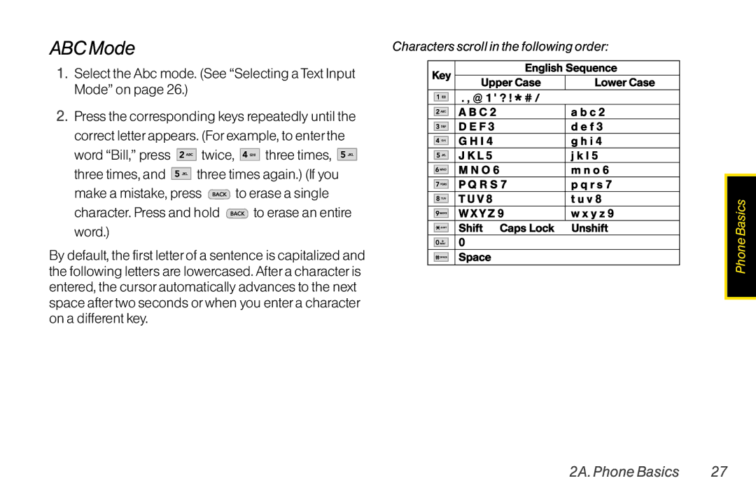 TOA Electronics LG LX290 manual ABC Mode, Select the Abc mode. See Selecting a Text Input Mode on 