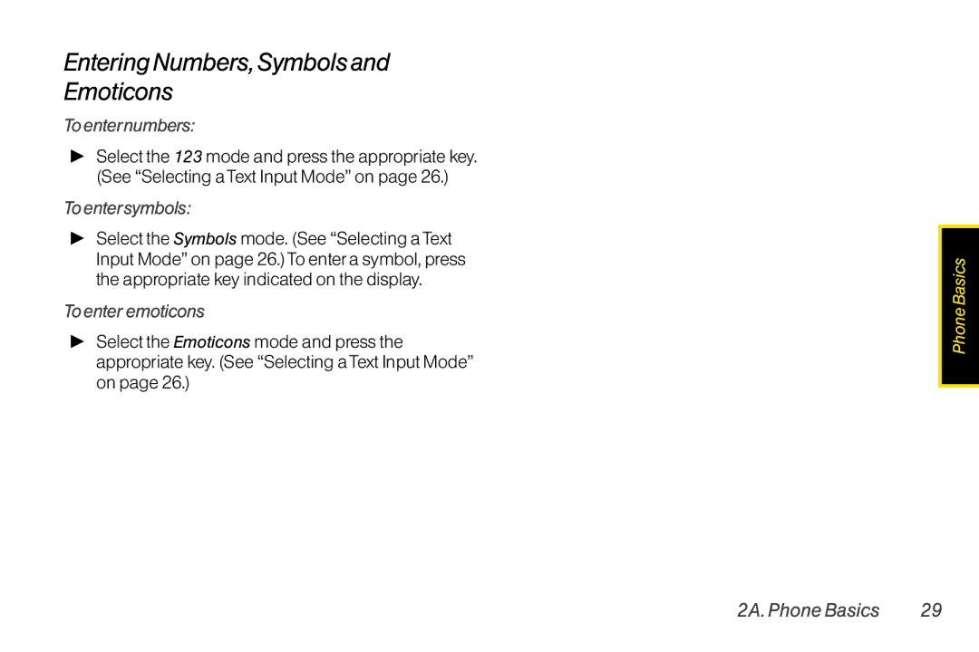 TOA Electronics LG LX290 Entering Numbers, Symbolsand Emoticons, To enternumbers, To entersymbols, To enter emoticons 