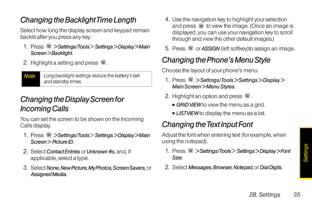 TOA Electronics LG LX290 manual Changing the BacklightTime Length, Changing the Display Screen for Incoming Calls 