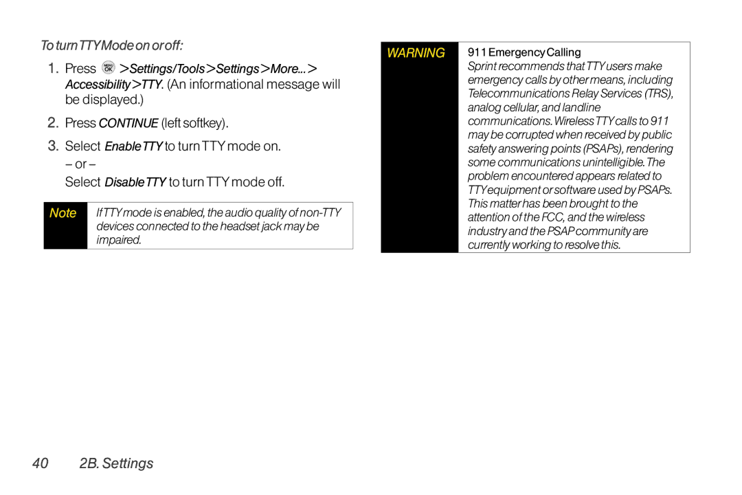 TOA Electronics LG LX290 manual To turnTTYMode on oroff, 40 2B. Settings 