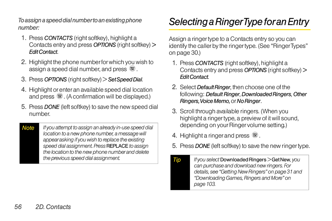 TOA Electronics LG LX290 manual Selecting a RingerTypeforan Entry, To assign a speed dial numberto an existing phone number 